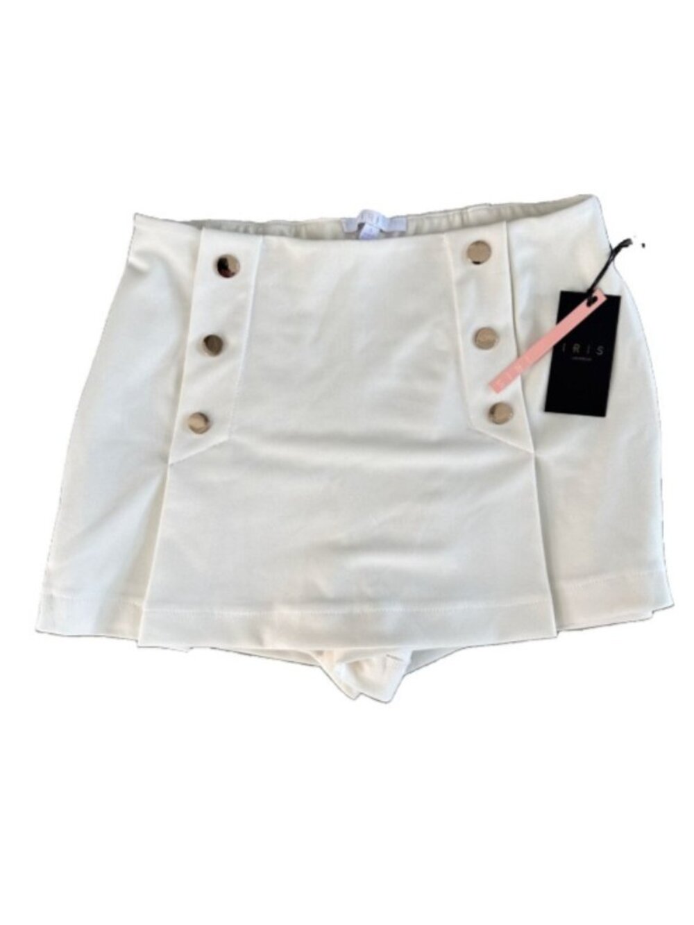 Iris Las Angeles Off White Women's Gold Buttons Wrap Skorts Shorts Stretch